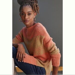 NWT Anthropologie Pilcro Rugby Stripe Long Tunic Sweater Coral Tan XS